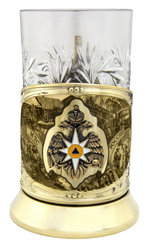 Подстаканник "МЧС" карт.футляр, хруст.стакан( знак+лазерная гравировка) фото 2